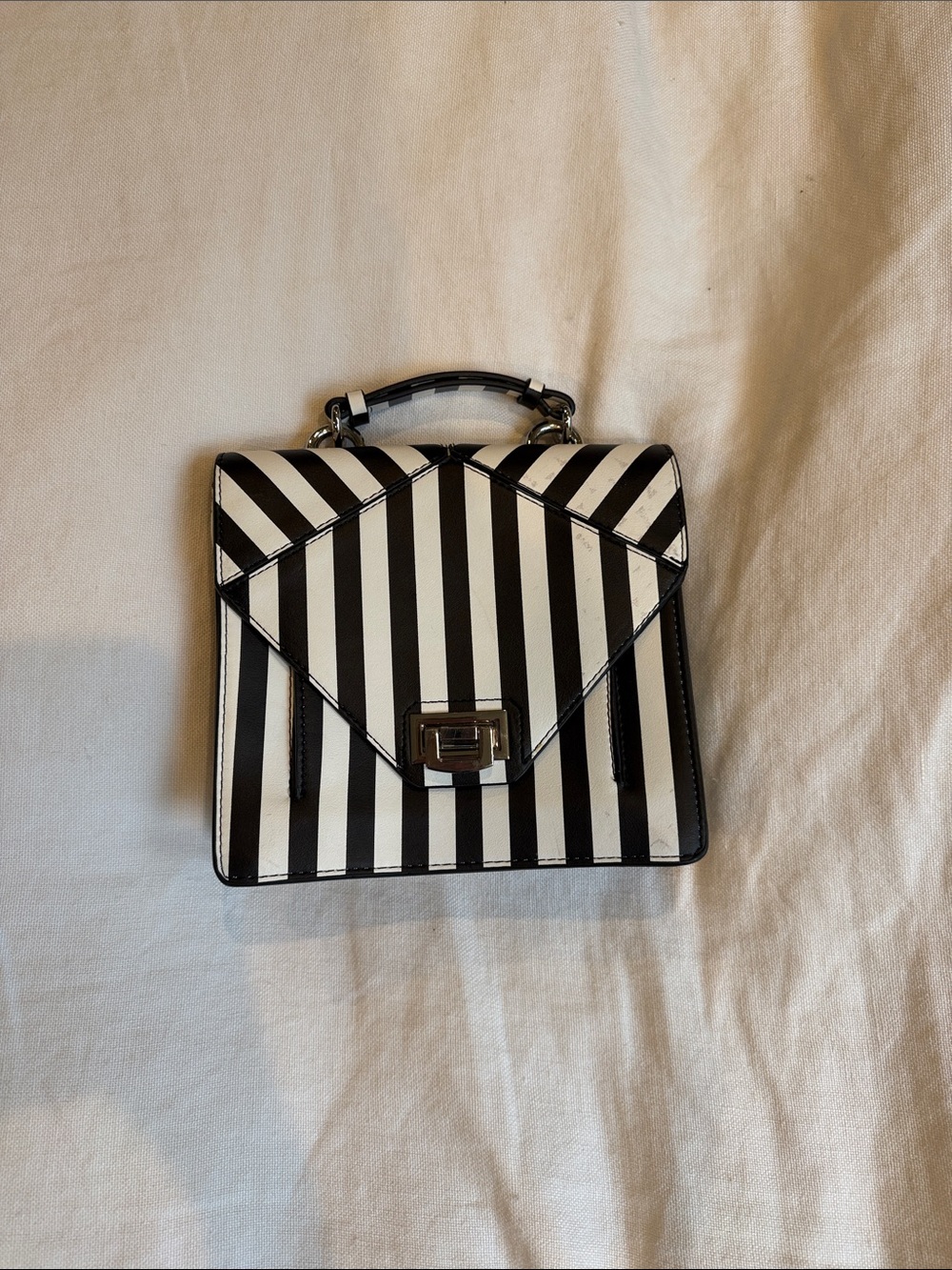 Zara Black and White Striped Mini Top-Handle Bag